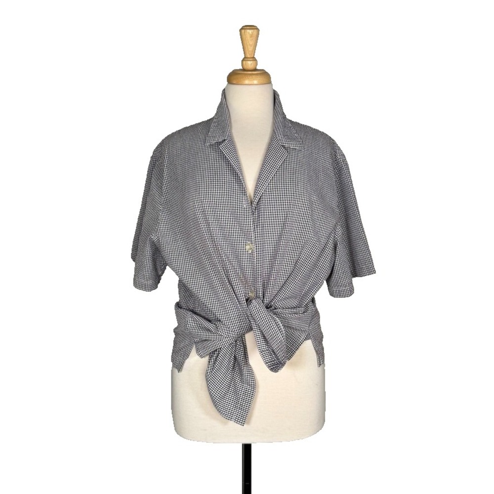 Cathy Daniels VTG Black & White Picnic Plaid Button Up Shirt Women XL Rockabilly